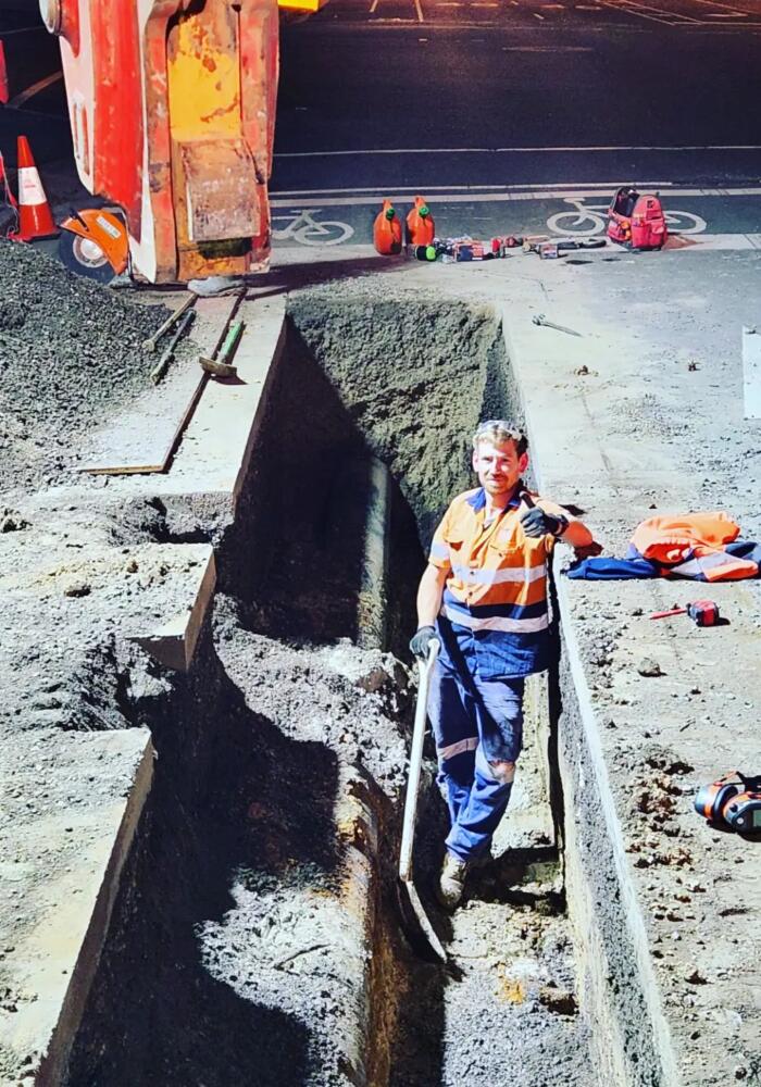 Civil plumbers and Barwon Water upgrading water mains in Ryrie Street in Geelong.